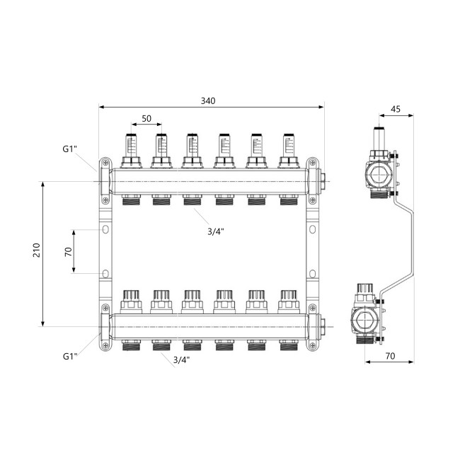 Коллектор с расходомерами Thermo Alliance Standart 1" 6 выходов SD0046