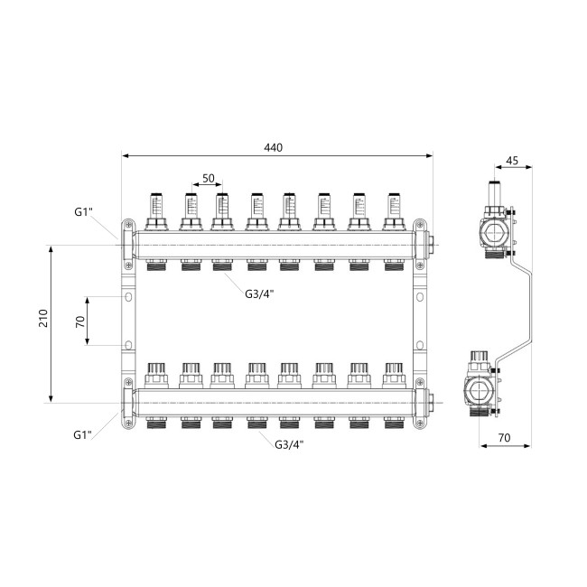 Коллектор с расходомерами Thermo Alliance Standart 1" 8 выходов SD0048