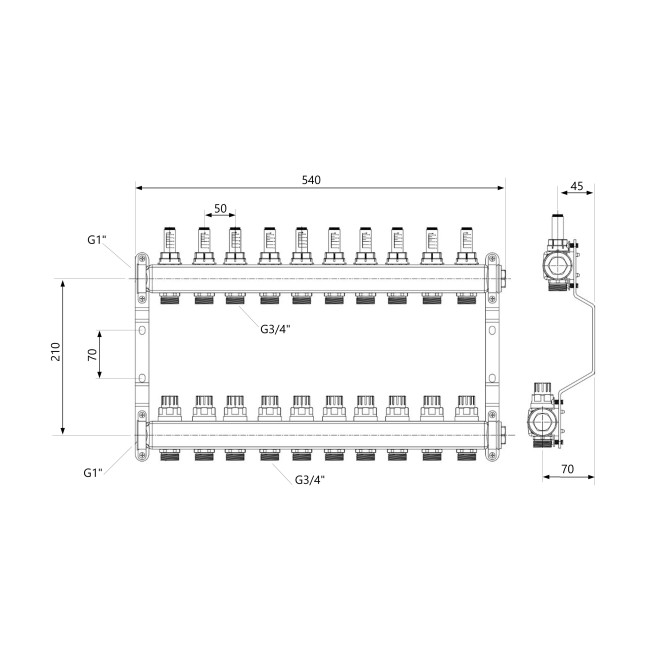 Коллектор с расходомерами Thermo Alliance Standart 1" 10 выходов SD00410