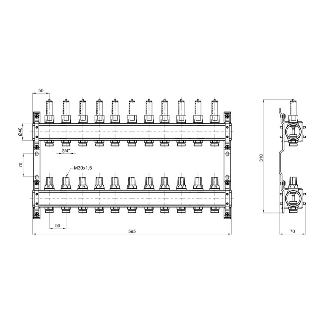 Коллектор с расходомерами Thermo Alliance Standart 1" 11 выходов SD00411