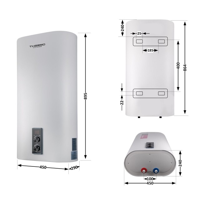 Водонагреватель электрический Thermo Alliance 50 л плоский вертикальный, сухой ТЭН 2 кВт (0,8+1,2) DT50V20G(PD)-D/2