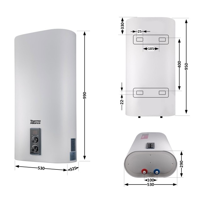 Водонагреватель электрический Thermo Alliance 80 л плоский вертикальный, сухой ТЭН 2 кВт (0,8+1,2) DT80V20G(PD)-D/2