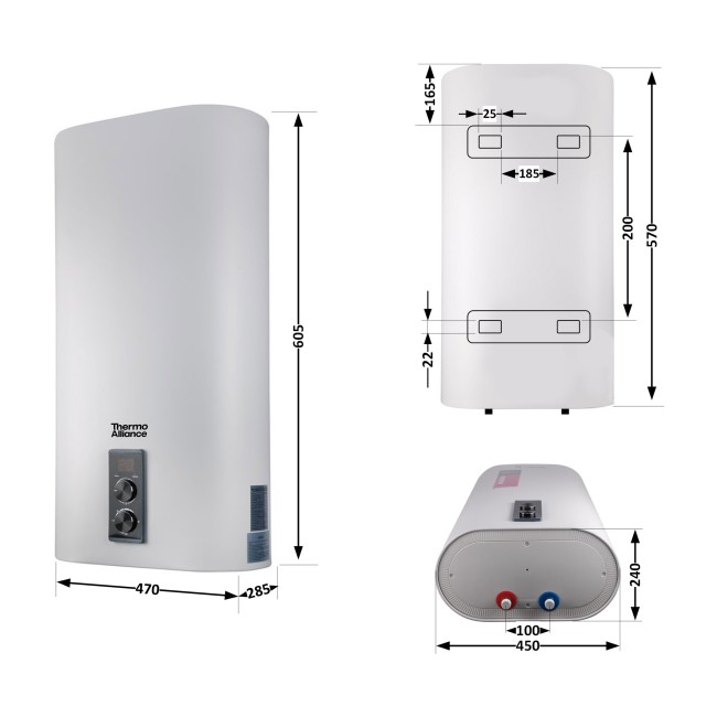 Водонагреватель электрический Thermo Alliance 30 л плоский вертикальный, мокрый ТЭН 2 кВт (0,8+1,2) DT30V20G(PD)/2