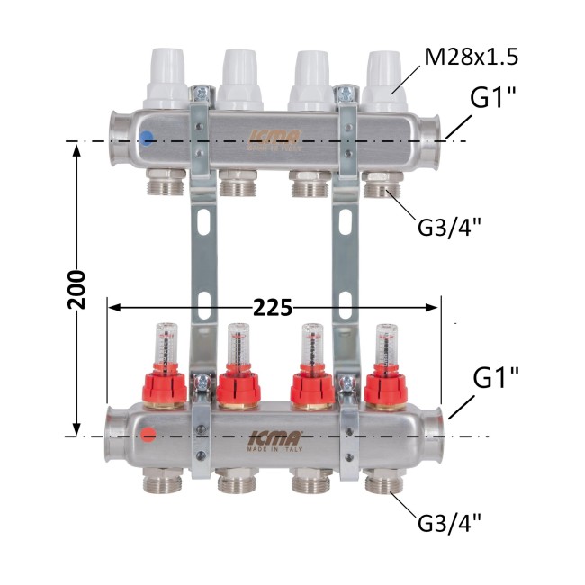 Коллектор с расходомерами (нерж.) 1"х4 Icma № К073
