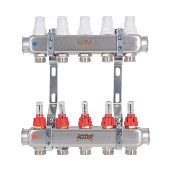 Колектор із витратомірами (нерж.) 1"х5 Icma № К073