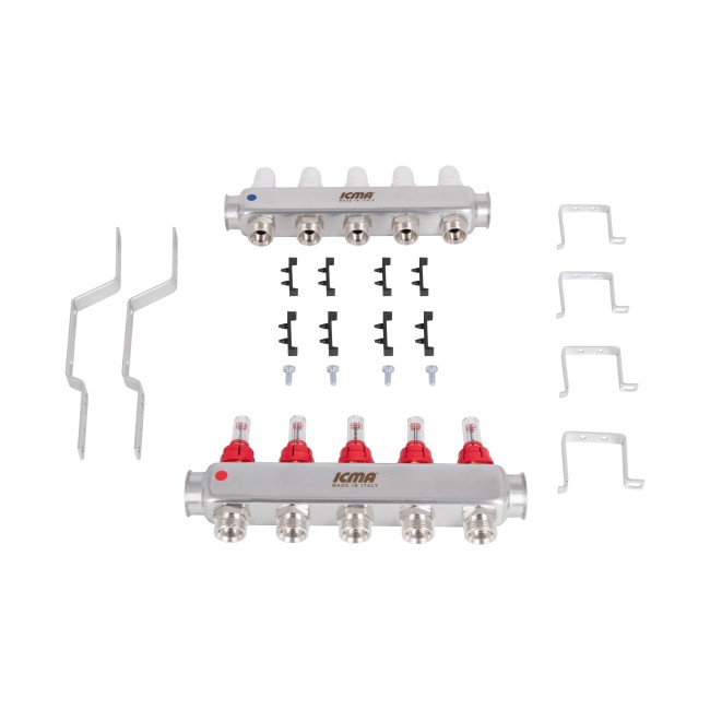 Колектор із витратомірами (нерж.) 1"х5 Icma № К073