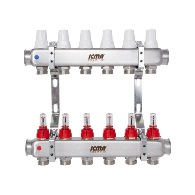 Коллектор с расходомерами (нерж.) 1"х6 Icma № К073