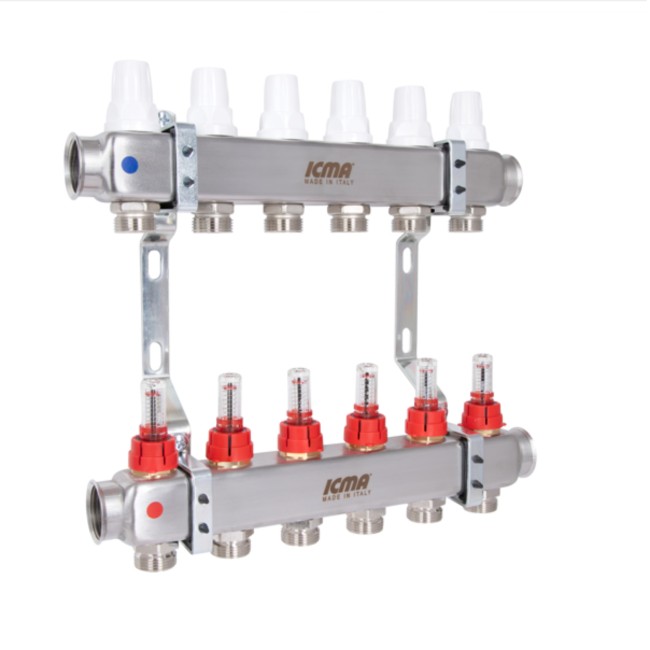 Коллектор с расходомерами (нерж.) 1"х6 Icma № К073