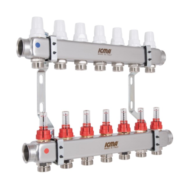 Коллектор с расходомерами (нерж.) 1"х7 Icma № К073