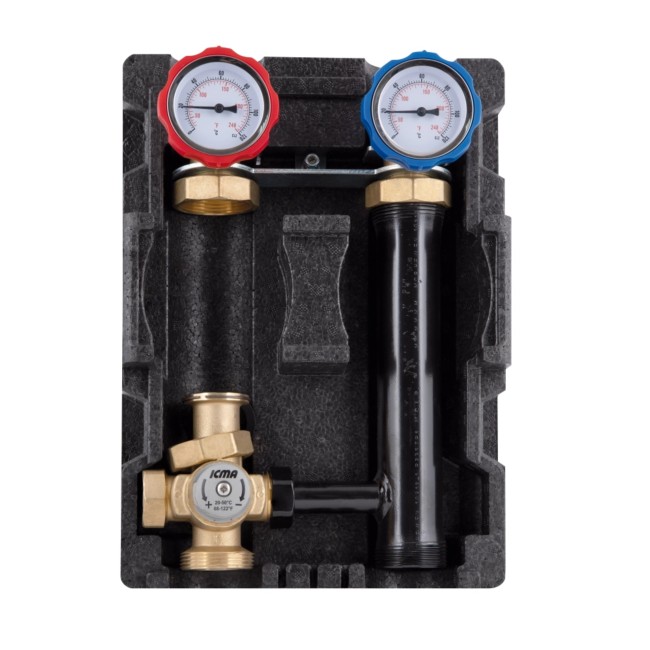 Насосная группа Icma с ручной регулировкой и термостатическим смесителем левое подключение 1 1/2"x3/4" №R004