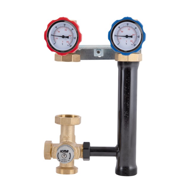 Насосная группа Icma с ручной регулировкой и термостатическим смесителем левое подключение 1 1/2"x3/4" №R004