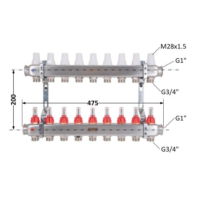 Колектор з витратомірами (нерж.) 1" х9 Icma № К073