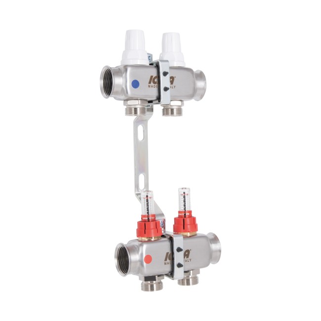 Коллектор Icma № К073 с расходомерами (нерж.) 1" х 3/4" на 2 выхода