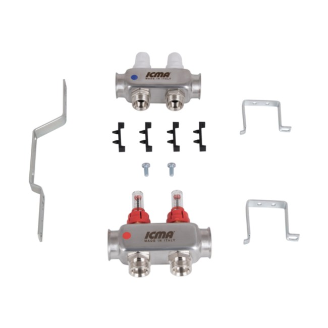 Коллектор Icma № К073 с расходомерами (нерж.) 1" х 3/4" на 2 выхода