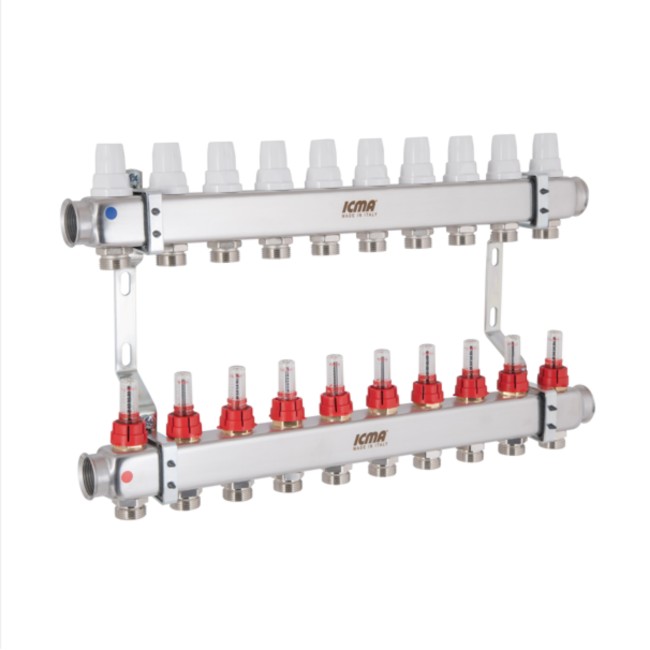 Коллектор Icma № К073 с расходомерами (нерж.) 1" х 3/4" на 10 выходов