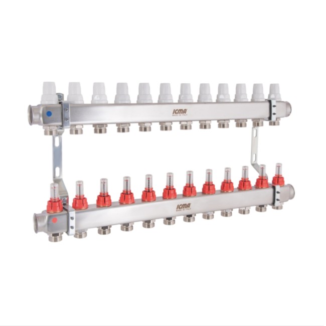 Коллектор Icma № К073 с расходомерами (нерж.) 1" х 3/4" на 12 выходов
