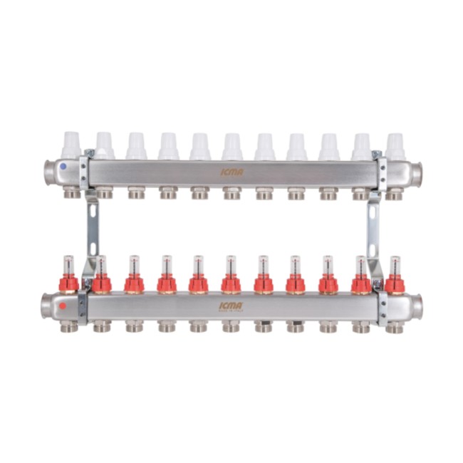 Коллектор Icma № К073 с расходомерами (нерж.) 1" х 3/4" на 11 выходов