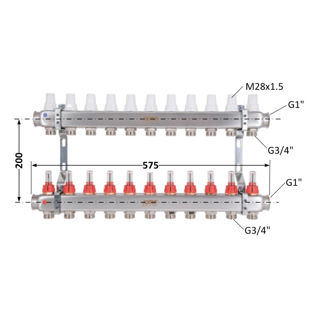 Коллектор Icma № К073 с расходомерами (нерж.) 1" х 3/4" на 11 выходов