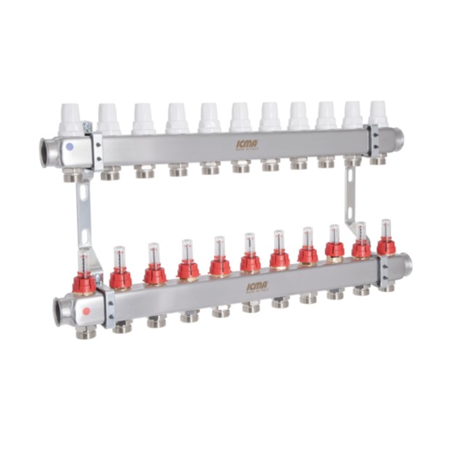 Коллектор Icma № К073 с расходомерами (нерж.) 1" х 3/4" на 11 выходов