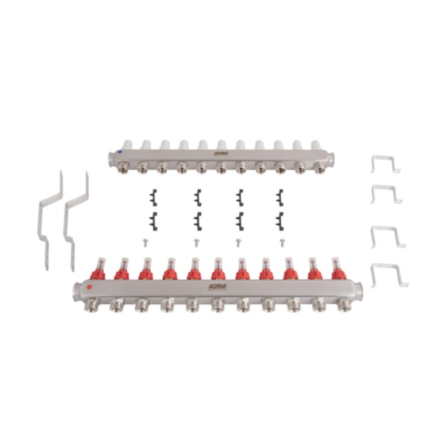 Коллектор Icma № К073 с расходомерами (нерж.) 1" х 3/4" на 11 выходов