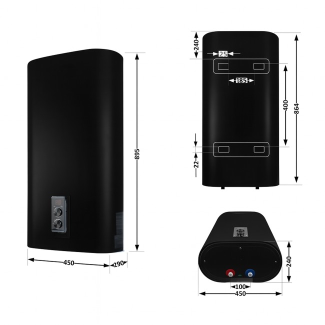 Водонагреватель электрический Thermo Alliance 50 л, Black, плоский, вертикальный, сухой ТЭН 2 кВт (0,8+1,2) DT50V20GPDD2B