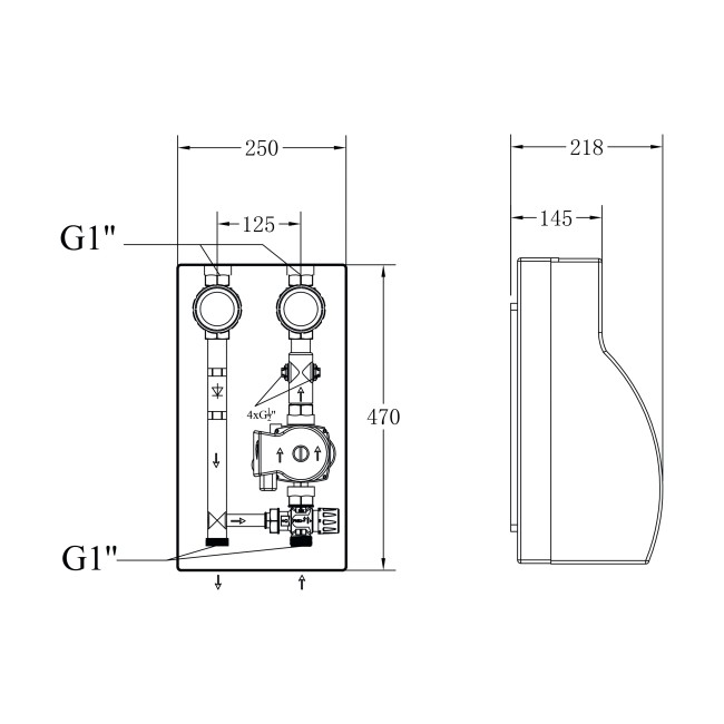 Насосная группа Forte Quick System с термостатическим смесителем (25 -50) 1" (без насоса) правое подкл., нерж. сталь SUS304 TAF-QSPGR2 Thermo Alliance
