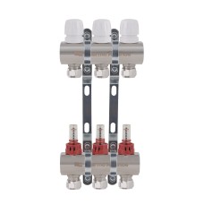 Коллектор латунный с расходомерами и евроконусами Thermo Alliance Standart 1" на 3 выхода TAS235W3E