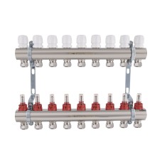 Коллектор латунный с расходомерами и евроконусами Thermo Alliance Standart 1" на 9 выходов TAS235W9E