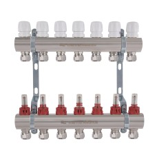 Коллектор латунный с расходомерами и евроконусами Thermo Alliance Standart 1" на 7 выходов TAS235W7E