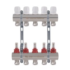 Коллектор латунный с расходомерами и евроконусами Thermo Alliance Standart 1" на 5 выходов TAS235W5E