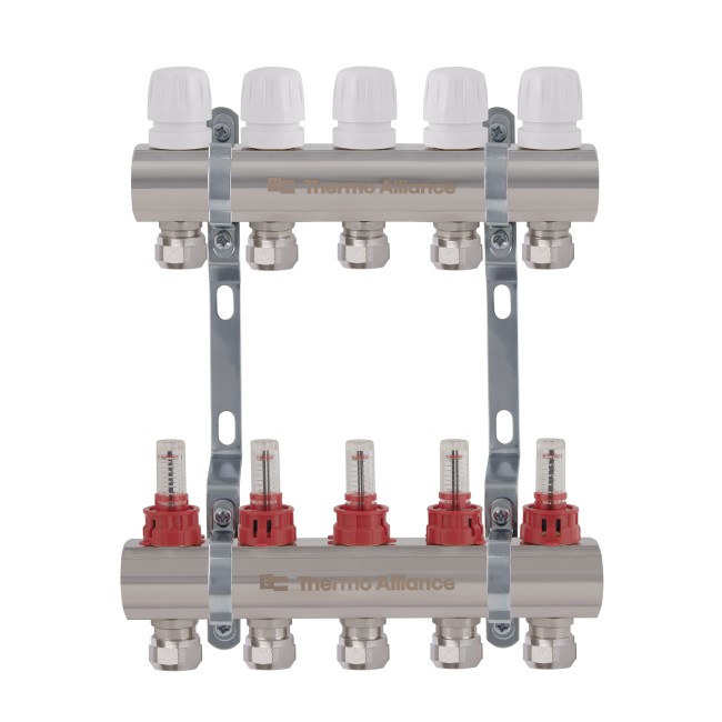 Коллектор латунный с расходомерами и евроконусами Thermo Alliance Standart 1" на 5 выходов TAS235W5E