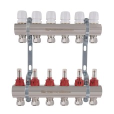 Коллектор латунный с расходомерами и евроконусами Thermo Alliance Standart 1" на 6 выходов TAS235W6E