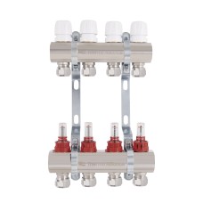 Коллектор латунный с расходомерами и евроконусами Thermo Alliance Standart 1" на 4 выхода TAS235W4E