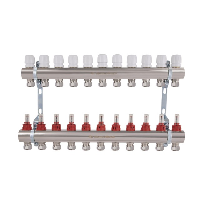 Коллектор латунный с расходомерами и евроконусами Thermo Alliance Standart 1" на 11 выходов TAS235W11E