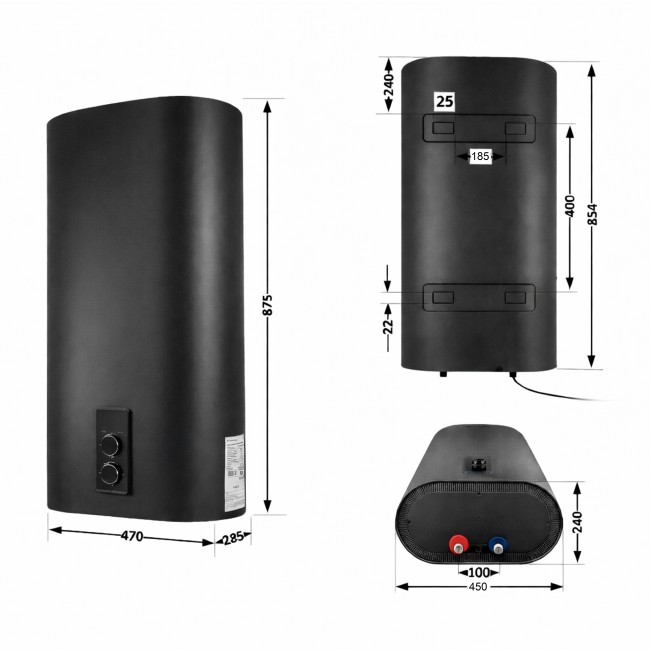 Водонагреватель электрический Thermo Alliance 50 л Black, плоский вертикальный, мокрый ТЭН 2 кВт (0,8+1,2) DT50V20G(PD)/2В