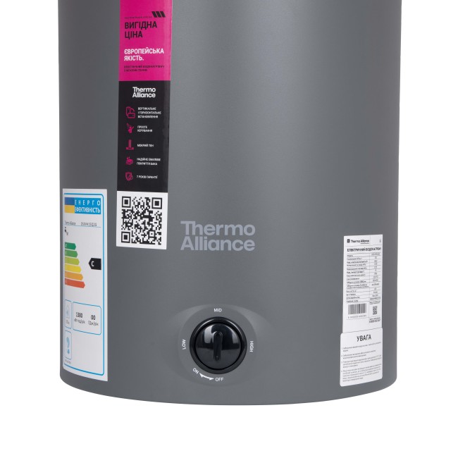 Водонагреватель электрический Thermo Alliance 100 л, Grey,универсальный, мокрый ТЭН 1,5 кВт D100VH15Q3G