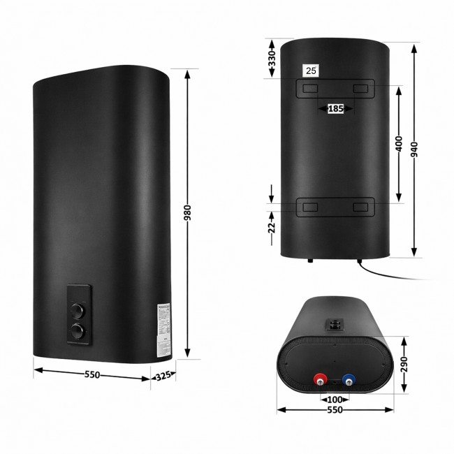 Водонагреватель электрический Thermo Alliance 80 л Black,плоский вертикальный, мокрый ТЭН 2 кВт (0,8+1,2) DT80V20G(PD)/2В