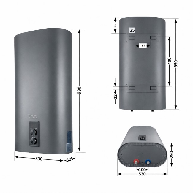 Водонагреватель электрический Thermo Alliance 80 л, Grey,  плоский вертикальный, сухой ТЭН 2 кВт (0,8+1,2) DT80V20GPDD2G