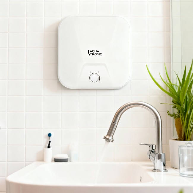 Водонагреватель электрический Aquatronic 10 л над мойкой вертикальный, мокрый ТЭН 1,5 кВт Сompact WO1015 C2M