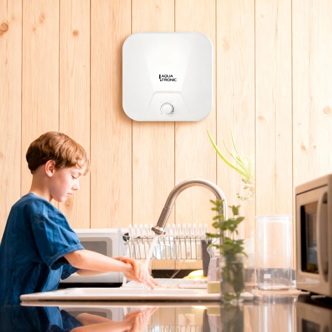 Водонагреватель электрический Aquatronic 10 л над мойкой вертикальный, мокрый ТЭН 1,5 кВт Сompact WO1015 C2M