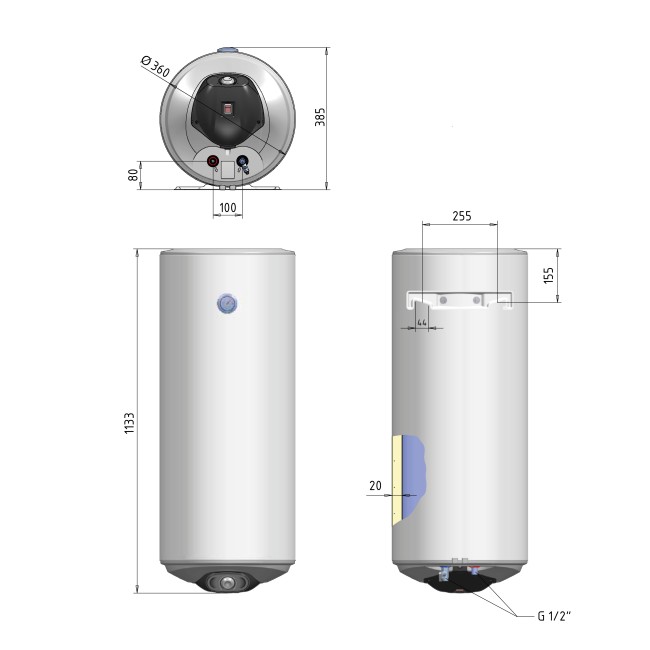 Электрический водонагреватель Thermo Alliance Spectra slim 80 л вертикальный, мокрый ТЭН 2,0 кВт, d 360 мм