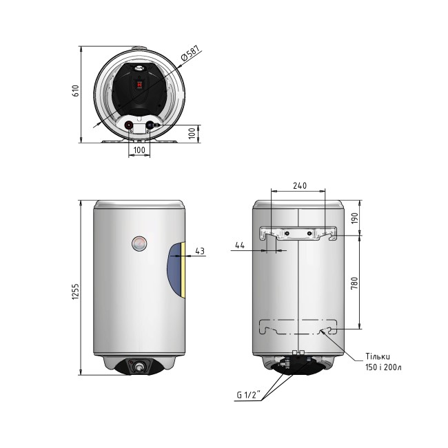 Электрический водонагреватель Thermo Alliance Spectra 200 л вертикальный, сухой керамический ТЭН 2,0 кВт,  d 586 мм