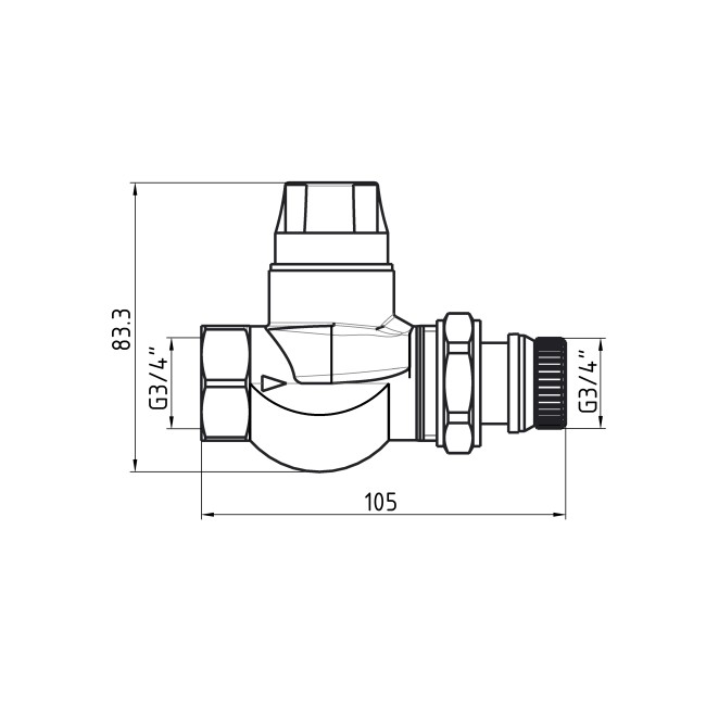 Клапан прямой на обратную линию с повышеной проходимостью Thermo Alliance Forte (Kvs - 3,8 m3/h) 3/4" TAF0023W25