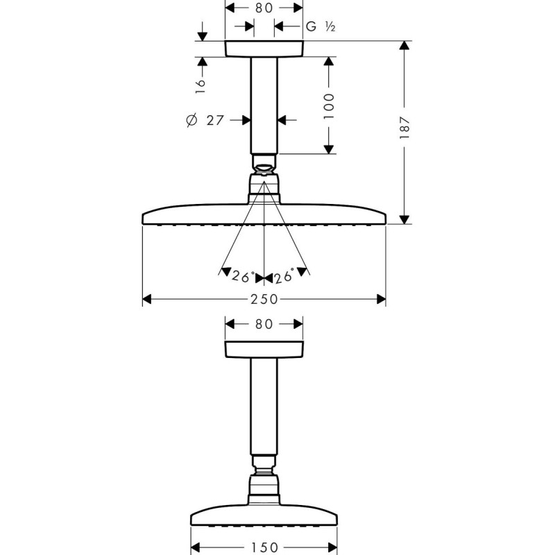 Верхній душ hansgrohe Raindance E 250 AIR 1jet стельовий, хром 27380000