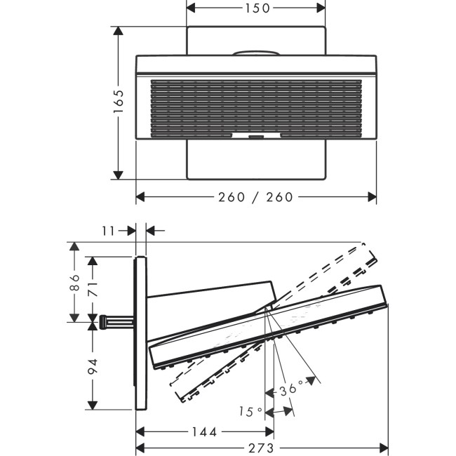 Верхний душ hansgrohe Pulsify E 260 2jet 24350000 хром