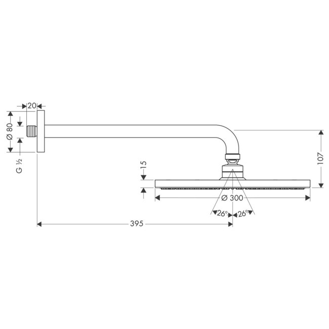 Верхний душ hansgrohe Raindance S 300 Air 1jet с держателем 390 мм, хром 27493000