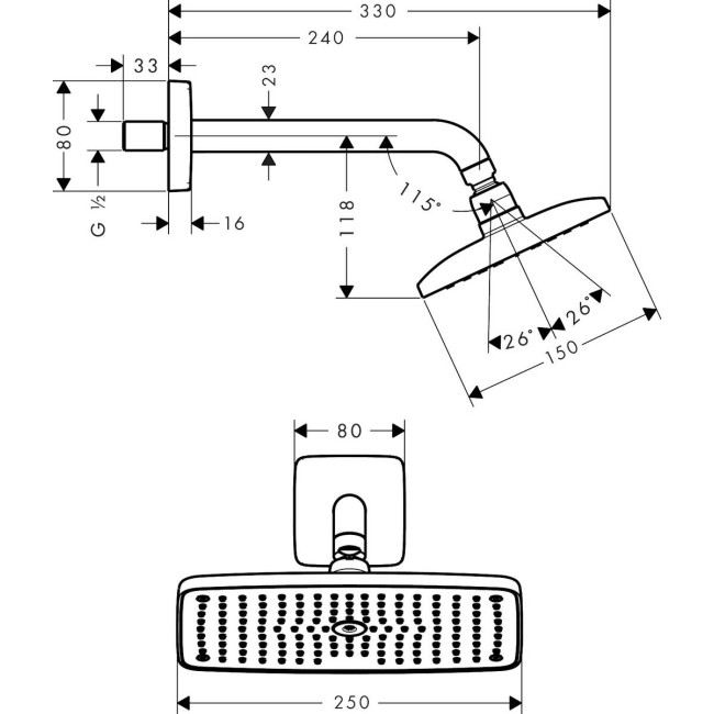 Верхний душ hansgrohe Raindance E 250 AIR 1jet, хром 27370000