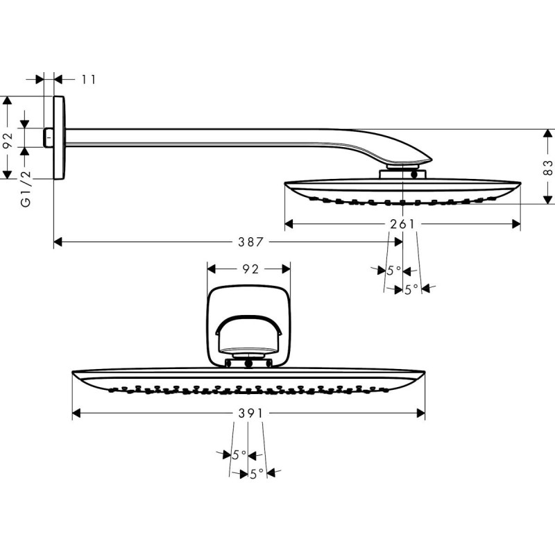 Верхній душ hansgrohe PuraVida 1jet EcoSmart з душовим кронштейном 26602000 хром
