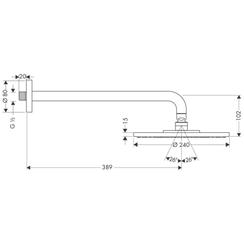 Верхній душ hansgrohe Raindance S 240 1jet EcoSmart з кронштейном 27461000
