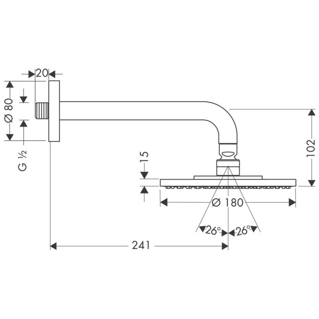 Верхній душ hansgrohe Raindance S 180 1jet EcoSmart з кронштейном для душа 27462000 хром
